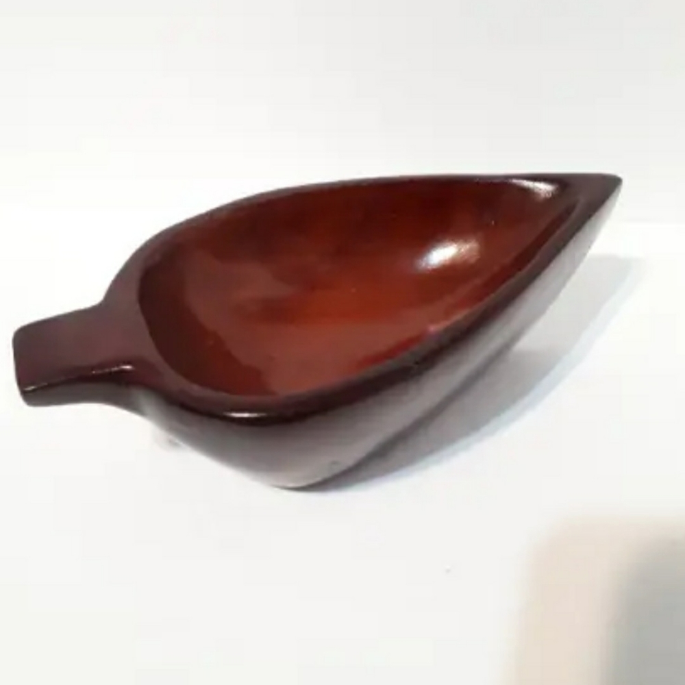 Vintage Mahogany Bowl Carved Wooden Leaf Shaped